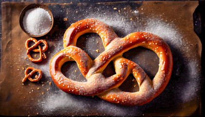 Fresh baked German pretzel. Generative AI