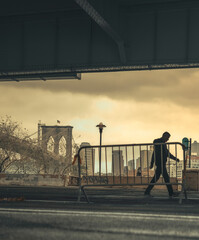 Wall Mural - city bridge city man sky clouds Brooklyn New York