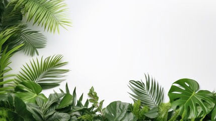 Background of tropical green leaves. Banner layout for a text field. the concept of recreation and travel. Background with tropical green leaves of monstera.. generative ai