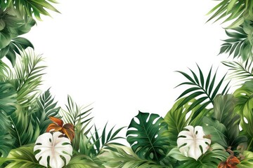 Background of tropical green leaves. Banner layout for a text field. the concept of recreation and travel. Background with tropical green leaves of monstera.. generative ai