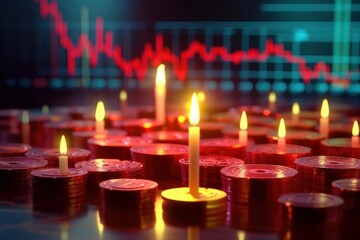 Red crashing market volatility of crypto trading with red candle. Generative AI.