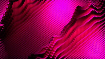 Poster - Bright pink rising squares. Design. Flying small pieces of geometric shapes made in cartoon animation.