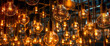 Decorative antique edison style light bulbs against brick wall background. vintage lamp decorative	