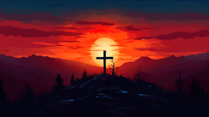 Calvary sunset background for good friday. Generative ai