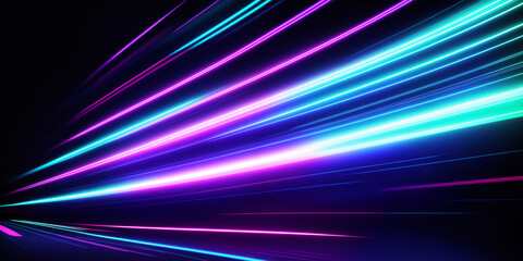 Poster - energetic neon burst in a futuristic space, illuminating the night with abstract rays of purple and 