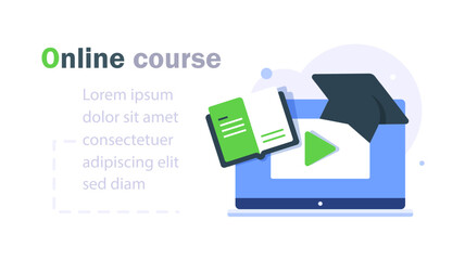 Fototapete - online course concept,flat design icon vector illustration