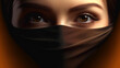 © MYKHAILO KUSHEI - a woman with beautiful eyes in a brown niqab or mask is close-up, generated by AI