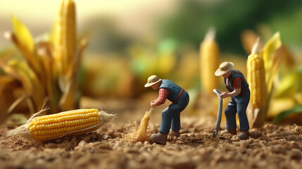 a miniature workers working on corn