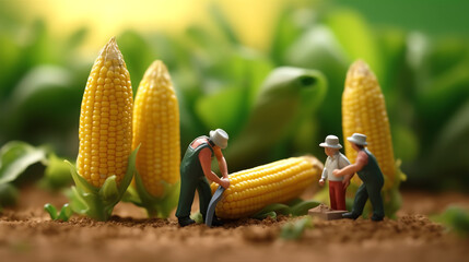 a miniature workers working on corn