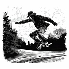 Wall Mural - Skateboarding illustration - made with Generative AI tools