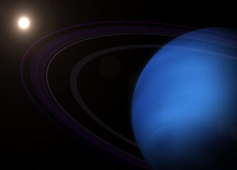 Wall Mural - Planet Neptune. Gas giant Neptune with its rings and the Sun. This image elements furnished by NASA.