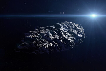 Wall Mural - huge asteroid in outer space. a alone large asteroid and sun in outer space. elements of this image 
