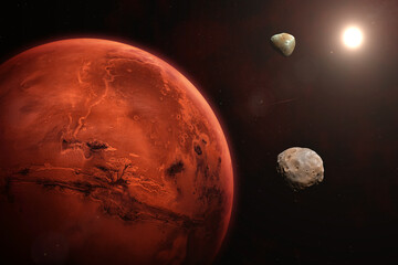 Wall Mural - mars, phobos, deimos, nebula and galaxy. elements of this image furnished by nasa.