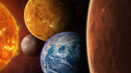 Wall Mural - mars, earth, venus, mercury and sun. elements of this image furnished by nasa.