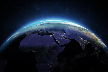 Wall Mural - planet earth at night. sunrise. elements of this image furnished by nasa.