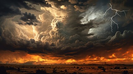 Wall Mural - stormy sky at sunset with colorful clouds at sunset. element, force of nature. Generative AI