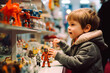 © MVProductions - Young boy buying toys at the toy store. Generative AI