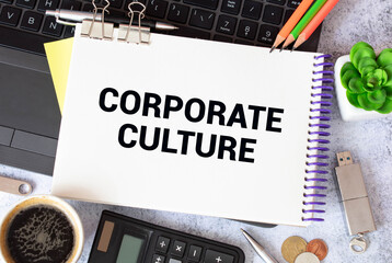 Text showing inspiration Corporate Culture. Multiple Assorted Collection Office Stationery Photo Placed Over Table