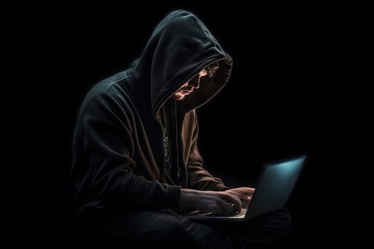 the person in the hoodie is holding a laptop computer Generative AI
