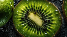 Sweet Sliced Kiwi Background, Adorned With Glistening Droplets Of Water , Generated Ai Image
