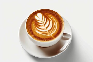 Wall Mural - Cup of morning latte on a light background with selective focus. AI generated, human enhanced.