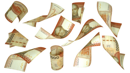 Aufkleber - 3D rendering of 20000 Chilean peso notes flying in different angles and orientations isolated on transparent background