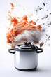Pressure cooker exploding over white background. Generative AI