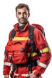 Professional male paramedic in uniform over isolated white background. Generative AI vertical shot