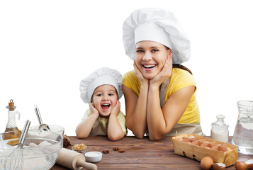 Poster - Happy smile family cooking in the kitchen