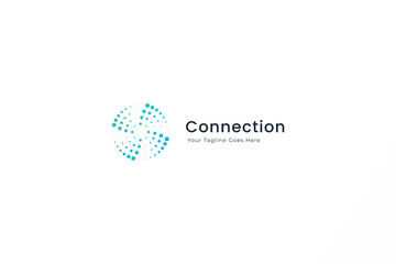 Canvas Print - Connection Logo Network Technology Developer Business App Software with Swirl Dots Concept