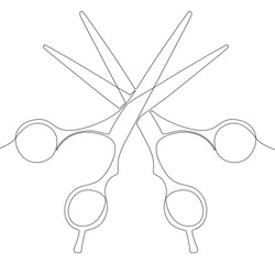 Poster - One continuous line of scissor. Thin Line Illustration vector hairdresser wotk tool, sign concept. Contour Drawing Creative ideas.