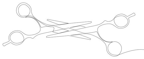 Poster - One continuous line of scissor. Thin Line Illustration vector hairdresser wotk tool, sign concept. Contour Drawing Creative ideas.