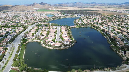 Aereal view of Menifee Lake, in Menifee, California