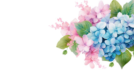 Wall Mural - cascading hydrangea blooms as a frame border, isolated with negative space for layouts