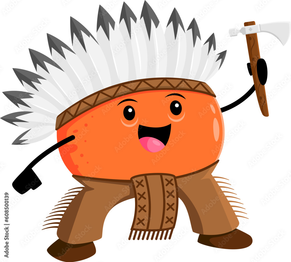 vector-de-stock-cartoon-orange-fruit-native-american-character