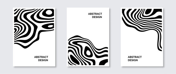 Poster - Black and white wavy lines banner set. Fluid undulate shapes posters pack. Abstract universal curved stripes template. Futuristic design concept for cover, invitation, brochure, flyer. Vector