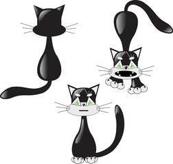 Wall Mural - Black cat set. Vector illustration on white background for design.