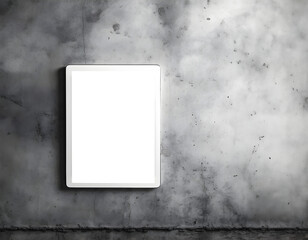 Fototapete - Digital Tablet computer with transparent screen cutout on concrete background, PNG file. Mockup template for artwork design.