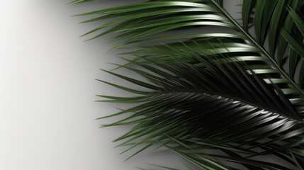 Poster - A detailed close up of a green palm leaf isolated on white background. Generative ai