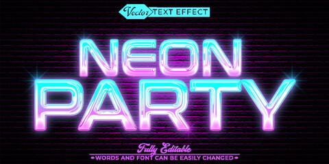 Shiny Neon Party Vector Editable Text Effect Template