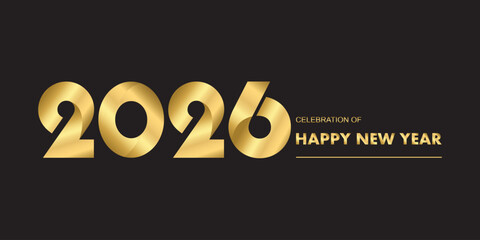 New year 2026 celebrations gold greetings poster isolated over black background.