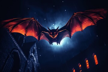 close up view of a scary Halloween's bat at night, ai tools generated image