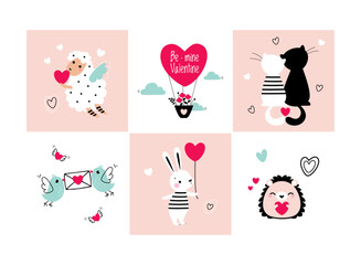 Sticker - Funny Animal in Love Feel Passion at Valentine Day Vector Illustration Set