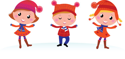 Sticker - Collection of cute winter children. Vector cartoon Illustration.