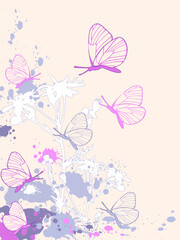 Sticker - colored abstract floral background with camomiles and butterflies