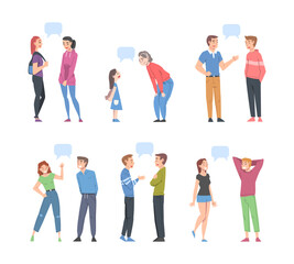 Wall Mural - People Character Communicate with Dialogue Speech Bubble Vector Set