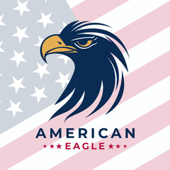 Wall Mural - Vector Illustration of American Eagle Day. Eagle head logo minimal design on USA flag background