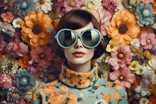 Fashion Woman With Sunglasses And Colourful Spring Flowers