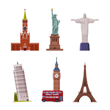 Travel And Tourism With Famous City Landmark Vector Set