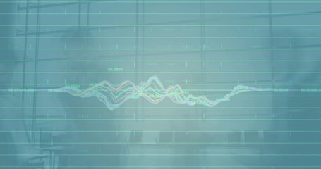 Poster - Animation of multicolored multiple graphs over time-lapse of people walking in office